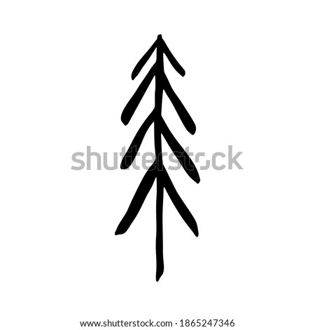 Single element. Christmas tree. Spruce, pine, wood. Hand drawn. Doodle, sketch, icon. Vector illustration for greeting cards, prints, banners and seasonal designs. On a white background.