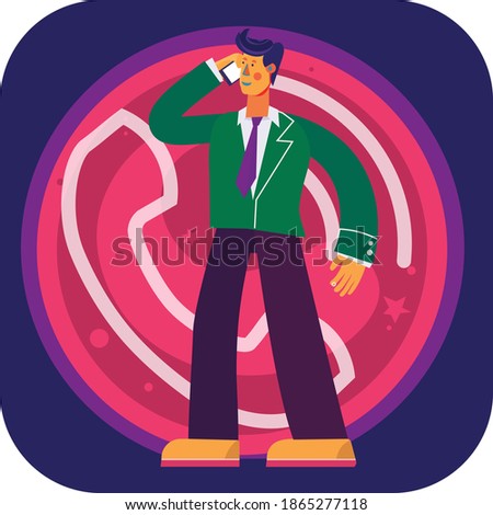 Vector concept cartoon character illustration of a businessman calling on his phone