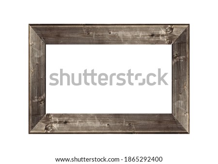 Old wooden frame on white background. Vintage, Retro frame ideal for advertisement background and photography concept. Rustic hardwood picture frame isolated on white with clipping path.
