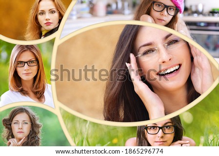 Photo collage Beautiful women in glasses for a poster, advertisement or brochure