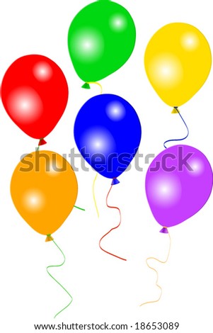 Six colourful party balloons