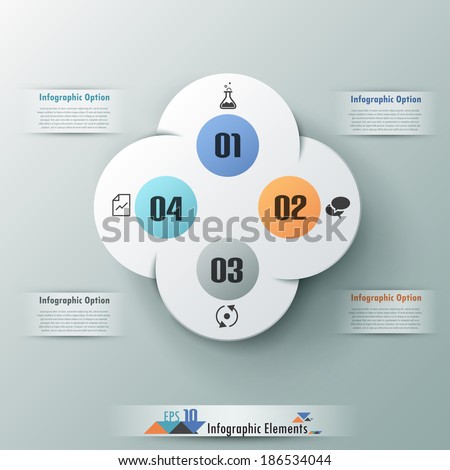 Modern infographic option banner with 3d white abstract round paper shape on grey background. 
