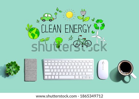 Clean energy concept with a computer keyboard and a mouse