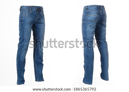 men's blue jeans, ghostly mannequin isolated on white background Royalty-Free Stock Photo #1865365792