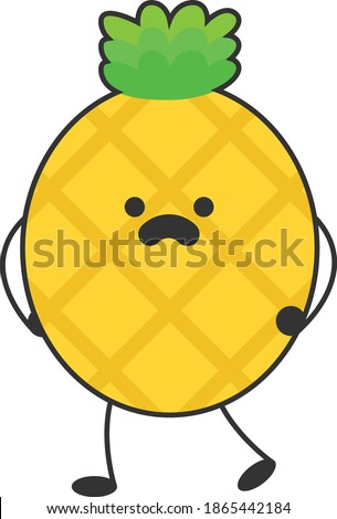 Kawaii Pineapple with hands and feet, scared