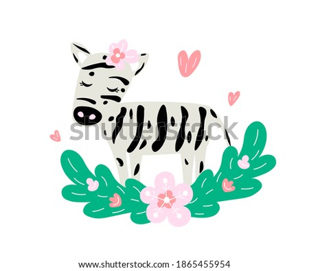 Cute baby zebra. Print for kids goods. Raster copy.