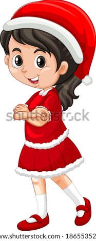 Cute girl in christmas costume cartoon character illustration