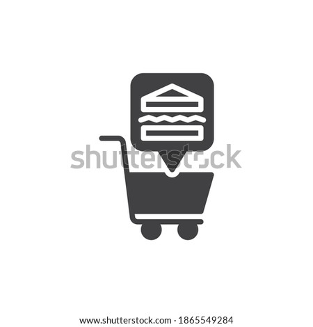 Shopping cart with sandwich vector icon. filled flat sign for mobile concept and web design. Fast food shop glyph icon. Symbol, logo illustration. Vector graphics