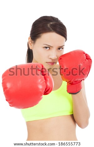 pretty Female boxer ready a fighting pose 