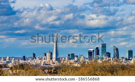 Shard and Gherkin building on a sunny London Skyline UK