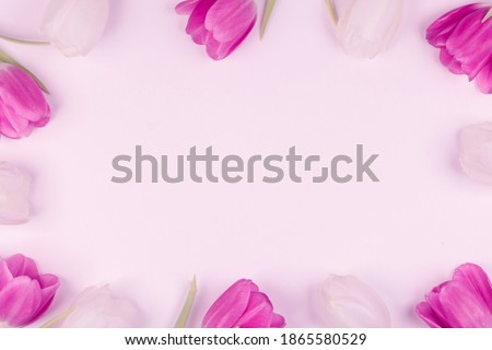 Frame made of colourful tulips Valentines day background