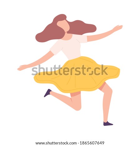 Flying Woman Floating in the Air Fantasizing Vector Illustration