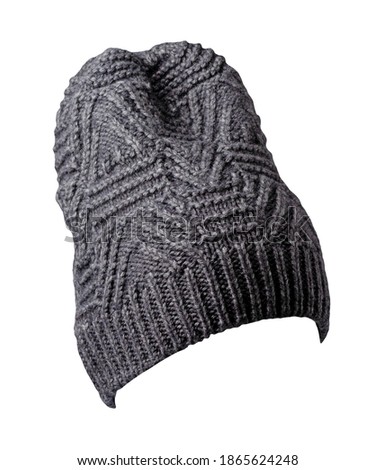 knitted gray hat isolated on a white background.fashion hat accessory for casual style