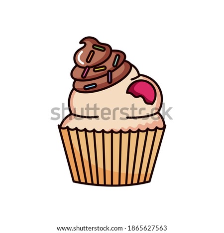 sweet cupcake with chocolate cream over white background, colorful design, vector illustration