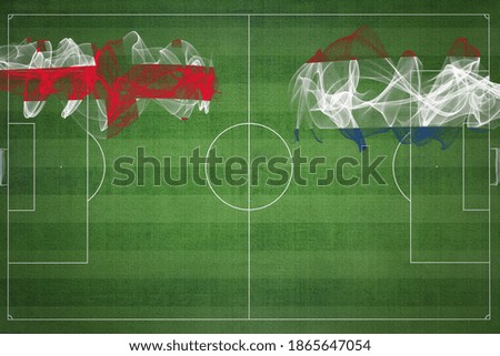 Georgia vs Netherlands Soccer Match, national colors, national flags, soccer field, football game, Competition concept, Copy space