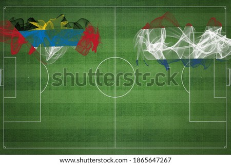 Antigua and Barbuda vs Netherlands Soccer Match, national colors, national flags, soccer field, football game, Competition concept, Copy space