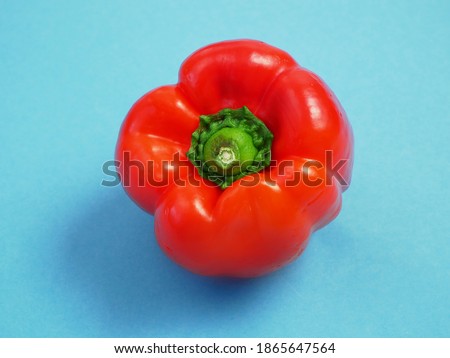 red sweet pepper on blue background, bellpeppers, paprika