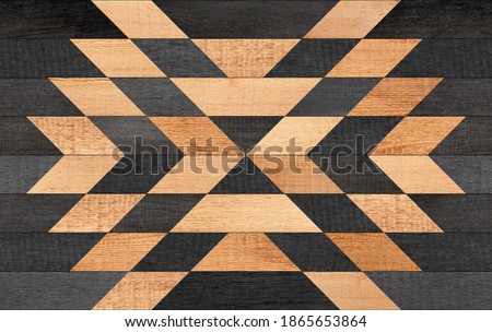 Wooden boards texture. Dark wooden wall with symmetry geometric pattern.