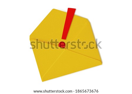 Yellow envelope with exclamation mark on white background