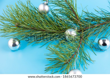 Christmas tree with silver balls. Christmas background.