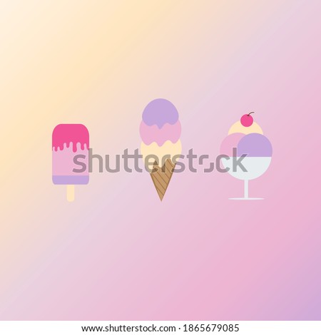 Set of ice-creams and popsicles. ice cream illustrations isolated on pastal Background.