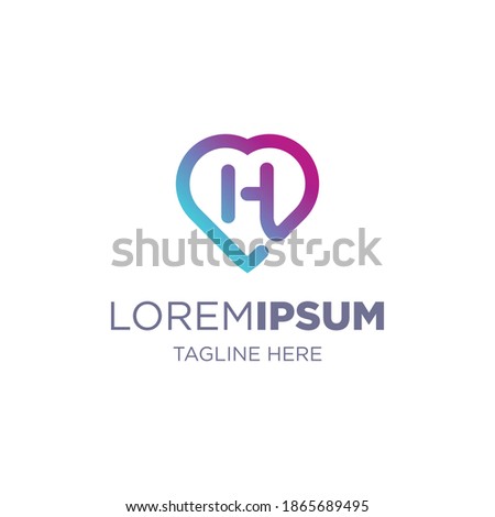 letter H logo with heart design template elements