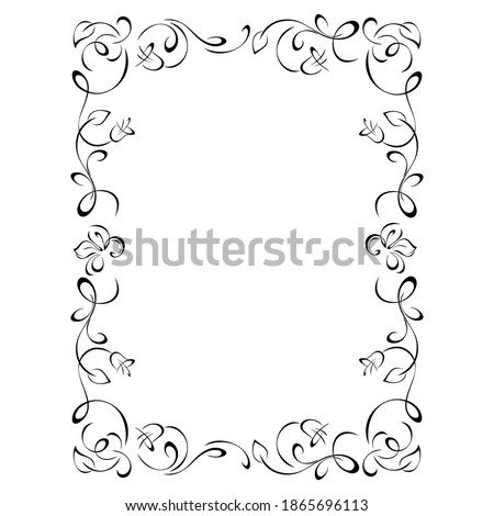 decorative rectangular frame with stylized flowers, leaves, bells and vignettes  Royalty-Free Stock Photo #1865696113