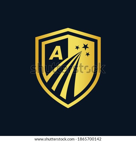 gold shield logo with growth star concept