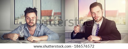 before and after coffee Royalty-Free Stock Photo #186576572