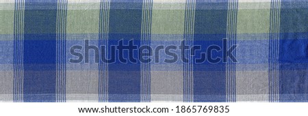Blue classic plaid fabric, background pattern geometric abstract design, gingham texture