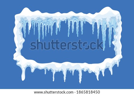 Snow ice cap frame composition with rectangle shaped pile of snow with icicles and empty space vector illustration Royalty-Free Stock Photo #1865818450