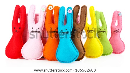 Funny handmade Easter rabbits, isolated on white