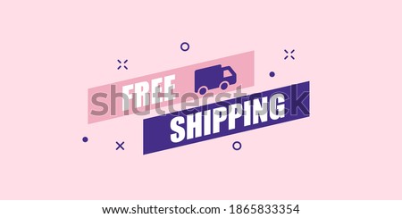 Free shipping sign banner. Pink and blue. Minimal design. Vector