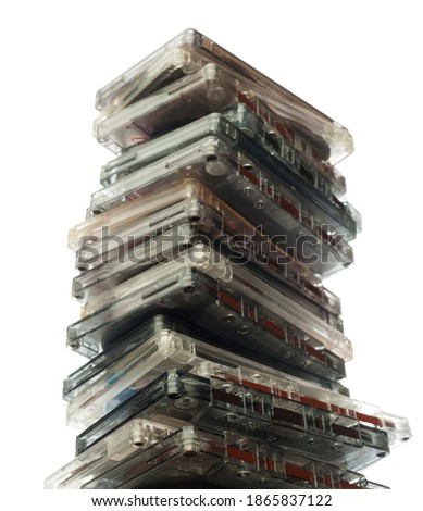 Stack of cassettes stands isolated on a white background.