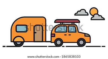Car and trailers caravan isolated. Vector flat style illustration.
