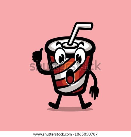 cute soft drink character illustration standing with thumbs up looking good. For restaurant or street food stall logo and mascot. Isolated premium vector