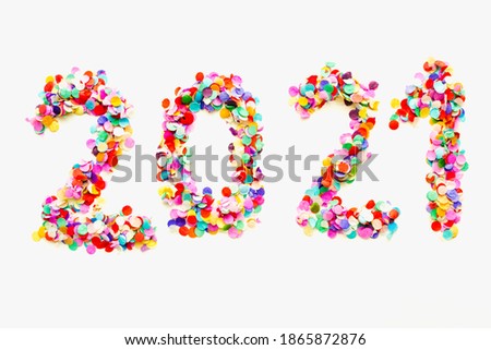 2021 year, colored confetti on white background