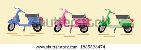 illustration image of 3 different color scooter vespa motorcycle. modern classic flat cartoon illustration icon design. 