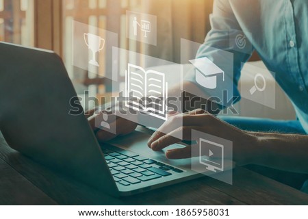 e-learning education concept, learning online with webinar, video tutorial, internet lessons Royalty-Free Stock Photo #1865958031