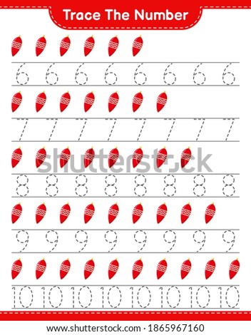 Trace the number. Tracing number with Christmas Lights. Educational children game, printable worksheet, vector illustration