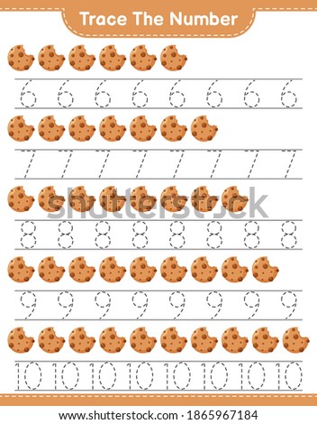 Trace the number. Tracing number with Cookies. Educational children game, printable worksheet, vector illustration