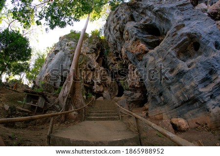 Entrance to Blue Cave, nature cave with amazing rock wall inside, Mae Sot District, Tak Province, Thailand