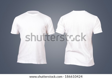 Front and back view white tshirt template for your design on dark background. Royalty-Free Stock Photo #186610424
