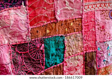 Patchwork fabric at an Indian market