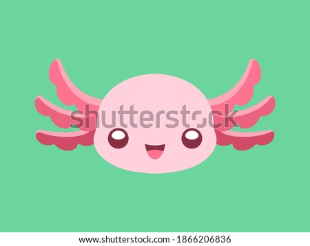 Happy axolotl head vector illustration. Cute underwater aquatic animal design for kids, pattern, print, etc. Simple flat style clip art.