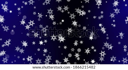 Falling Snowflakes seamless pattern. Illustration with flying snow, frost, snowfall. Winter seamless print for christmas celebration on blue night background. Holiday Vector illustration for New Year