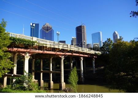 Downtown Houston Bridge in Buffalo Bayou Park . Landscape Photo