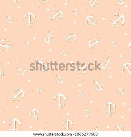 nautical seamless pattern, Anchors on peach dot background