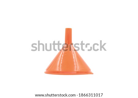 Funnel for filling liquids. orange . Made of plastic. Water funnel. isolated on white background.
