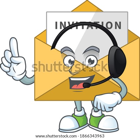 Invitation message cartoon character style speaking with friends on headphone. Vector illustration